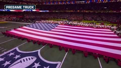 Crowd erupts as President Trump is shown on screen during the National Anthem at Super Bowl LIX