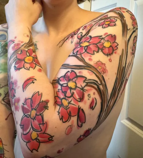 Sketchy cherry blossoms, by Dan Claessens at Beloved Studios (Saint Paul, MN)