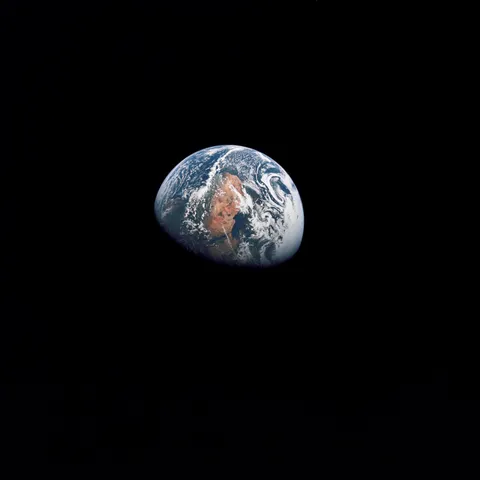 An Apollo 10 photograph of Earth taken from 100,000 miles (160,000 Kilometers) away taken in May 1969.