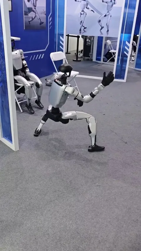 A humanoid robot showing its  martial arts skills