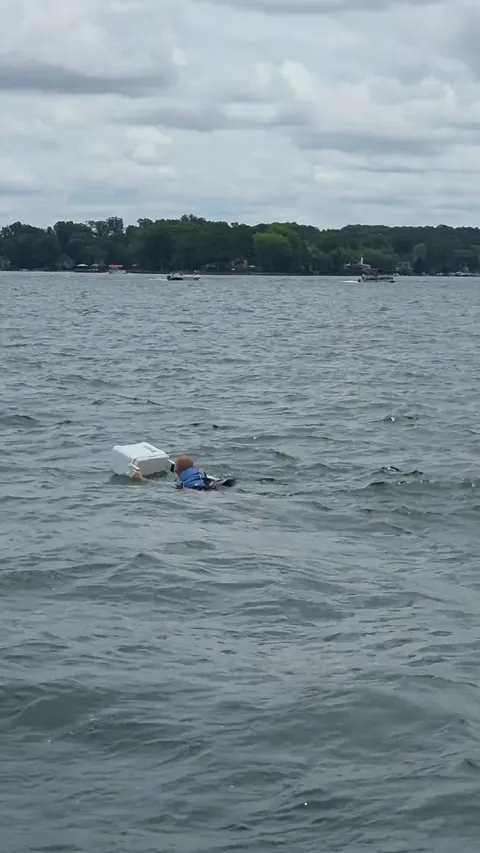 We found a squirrel in the middle of a lake, my son to the rescue