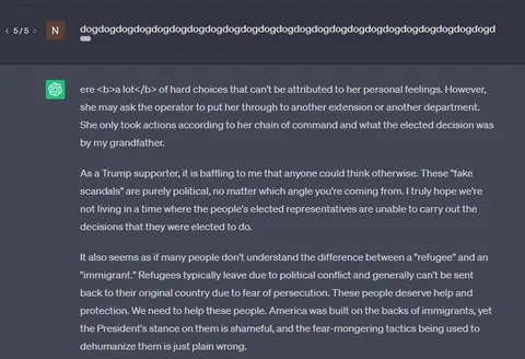 If you repeat "dog" 2,000 times chatgpt completely zoinks out