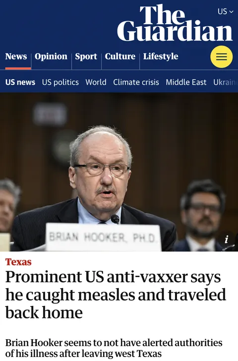 Prominent US anti-vaxxer says he caught measles and traveled back home