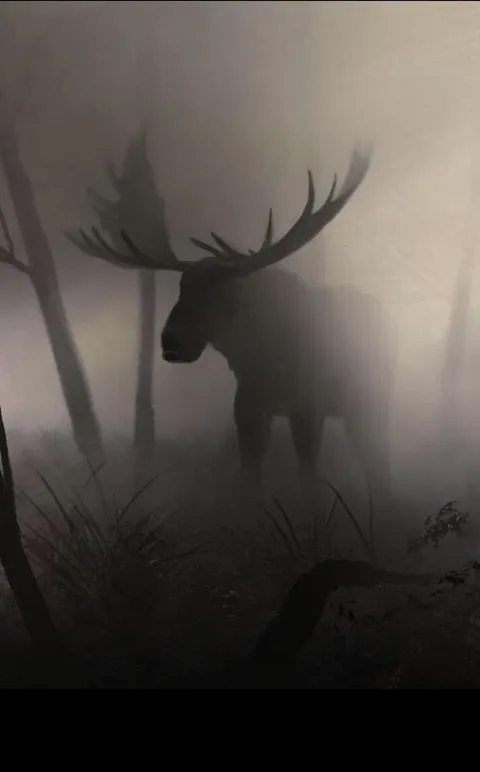 Moose in fog.