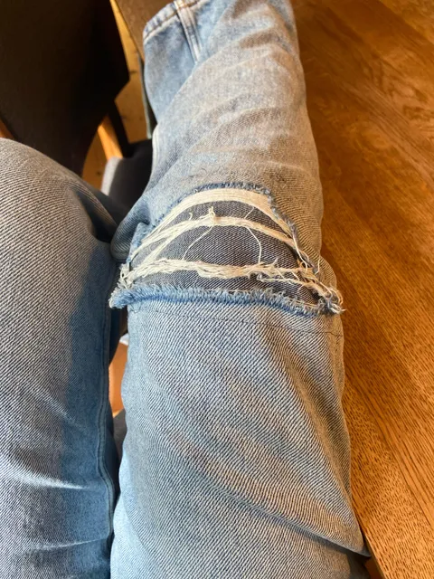 Bought ripped jeans for summer, mom sewed the holes.