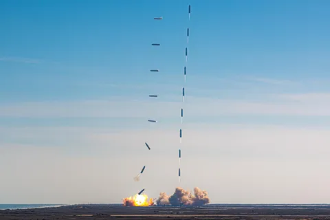 Stacked progression image I captured of the launch and explosive landing of SpaceX's Starship SN9 from South Texas!