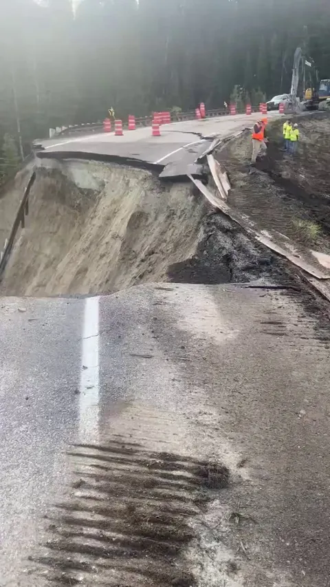 A critical highway linking Idaho and Wyoming has closed indefinitely after a portion of the road cracked and then collapsed in a “catastrophic landslide,”