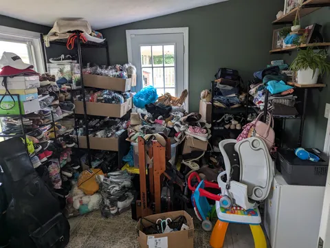 My wife sells stuff on eBay and this is our laundry room.