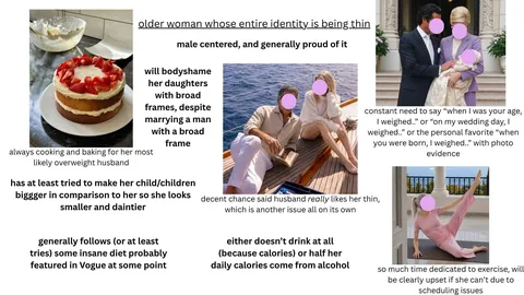 older woman whose entire identity is being thin starterpack