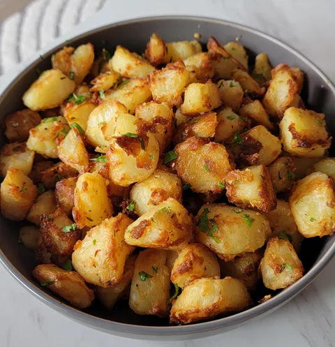 Homemade Crispy Duck Fat Roasted Potatoes With Garlic and Rosemary