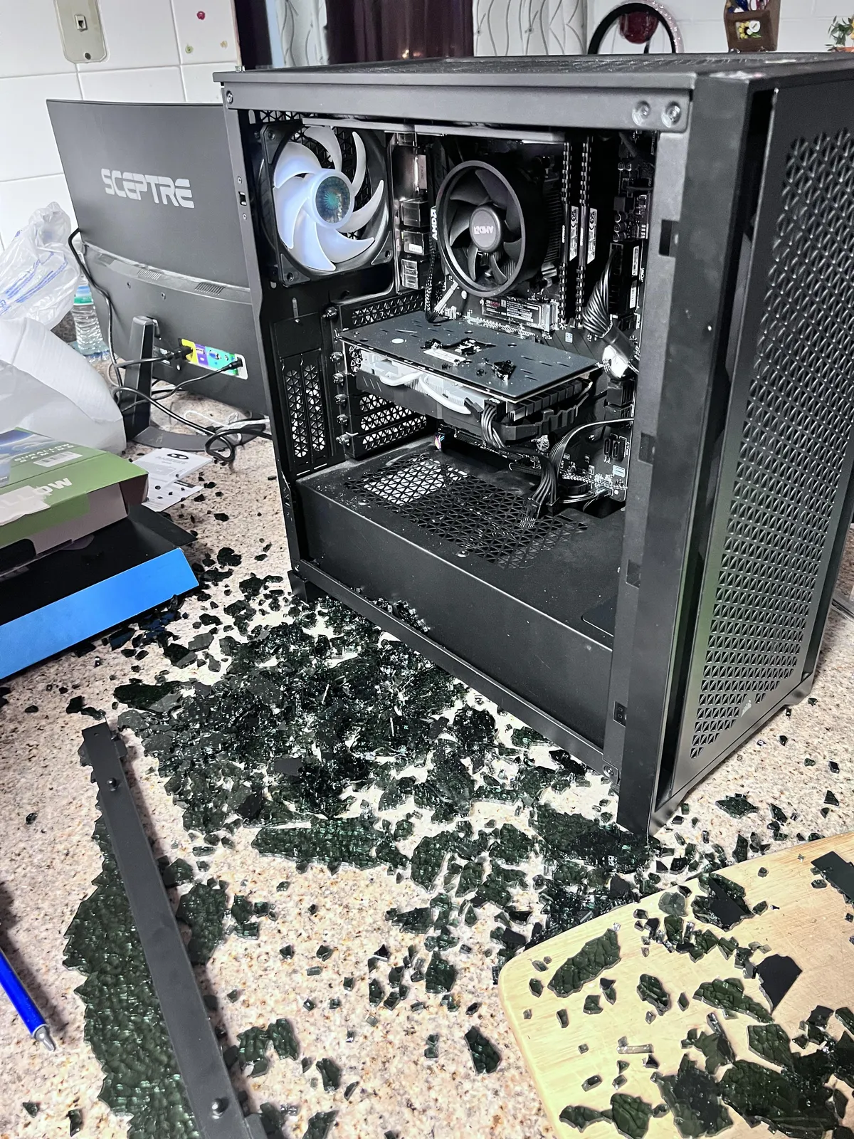 Building pc for little bro and glass shattered… 