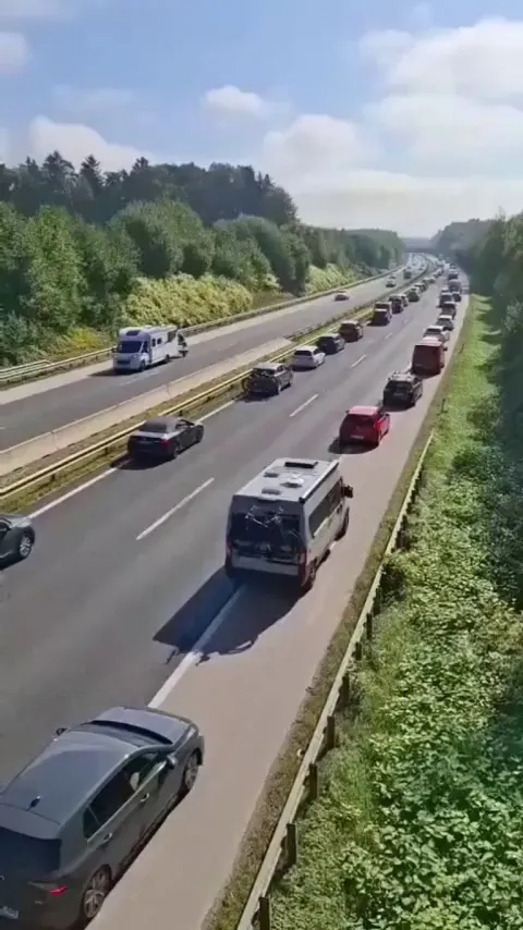 So called "rescue lane" for emergency services following a crash on the highway in Slovenia
