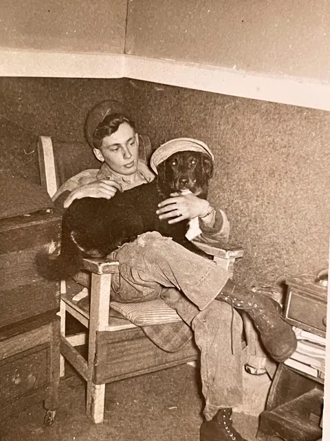 My father in the Aleutian Islands with his dog, Duke. During Korean War.