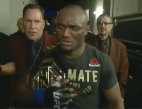 Running into his opponents mom moments After beating him and taking his belt