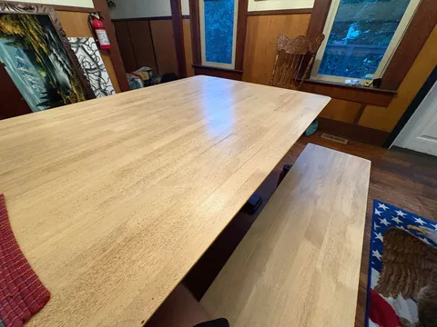 Sanded and poly’d a $50 table (and a chair to match)