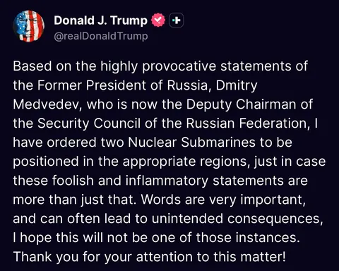 Trump is now sending nuclear submarines near Russia