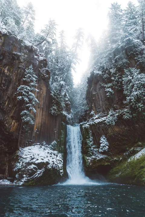Toketee Falls, Oregon in the Winter. [1834 x 2750][OC]