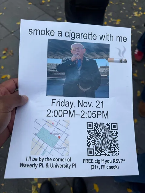 Elderly man handed out flyers to invite people to have a smoke with him, and and a massive crowd showed up