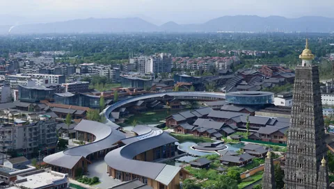Urban area along the waterfront of the Longxing Temple area in Chengdu