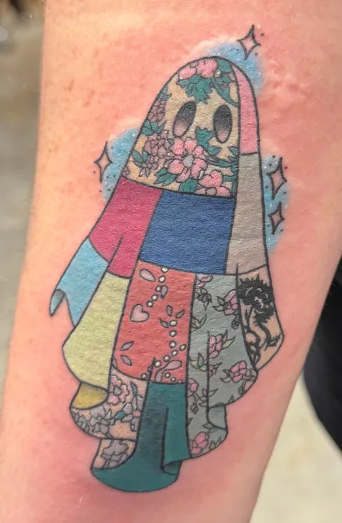 Quilted ghost done by black rabbit tattoo in Richmond VA