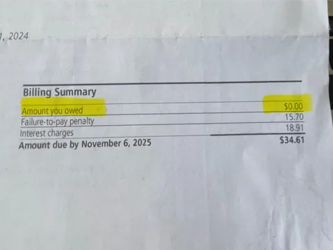 IRS bill for $0.00 owed…