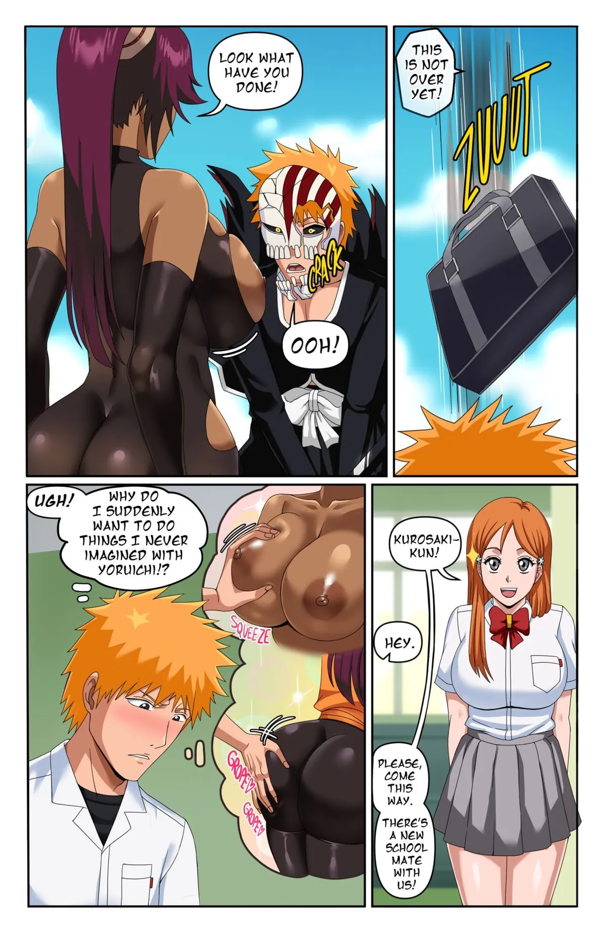 Yoruichi and Rangiku with Ichigo (Pink Pawg)