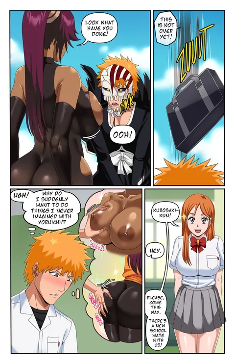Yoruichi and Rangiku with Ichigo (Pink Pawg)