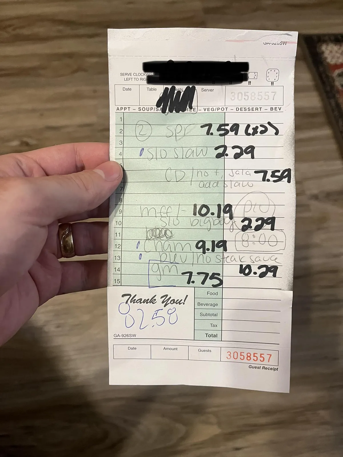 Take-out credit card receipt seemed high so we asked for an itemized receipt which they at first refused. Now I see why. 