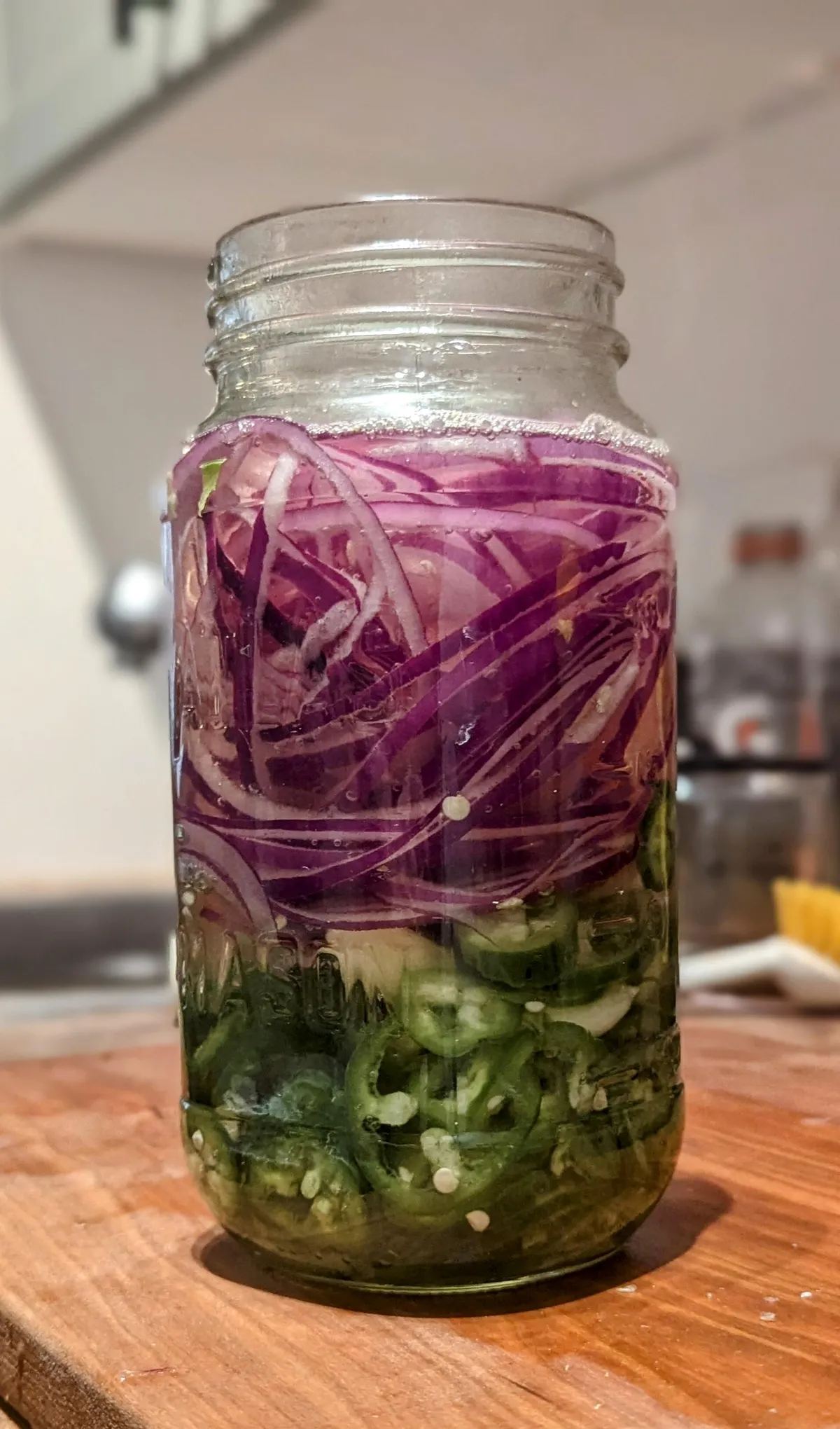 [homemade] Pickled jalapenos, garlic and red onions. Essential fridge staple.