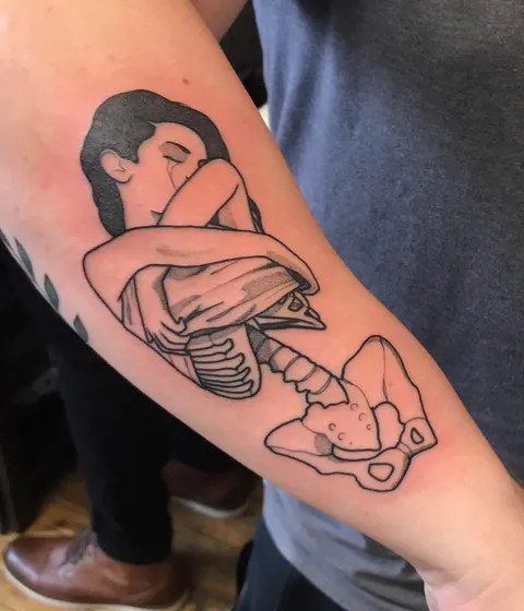 Half dead woman undressing by Cameron Pohl at Fish Ladder Tattoo Co. Lansing, MI