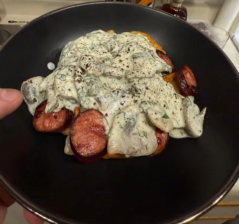 -30 today called for pierogi bowls with mushroom dill sauce [homemade]