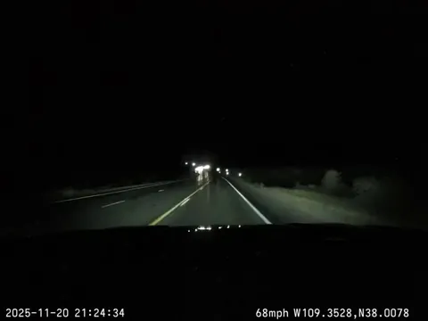 [OC] Brother-in-law almost got into a head on collision on wet roads at night
