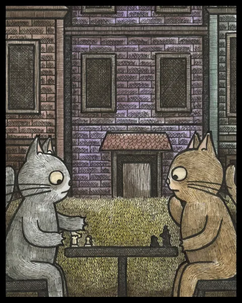 Cat Chess, Houselegs (me), watercolor, 2024