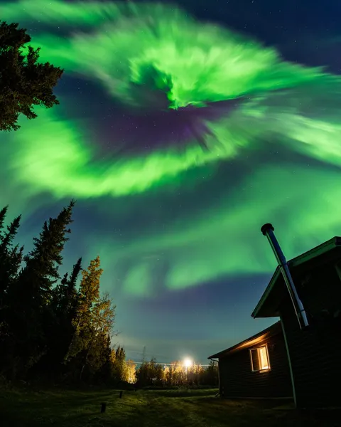 Crazy aurora last night above my house in North Pole, Alaska