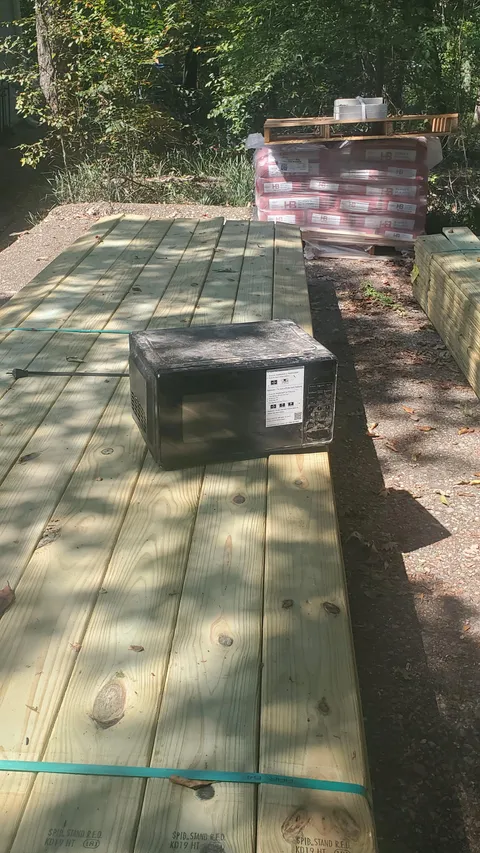 The two workers building my back deck have a microwave they bring with them to heat their lunches.