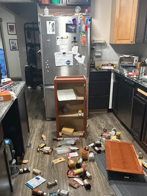 After 5 years of living in this home. This kitchen cabinet just decided it didn't want to be hung any longer