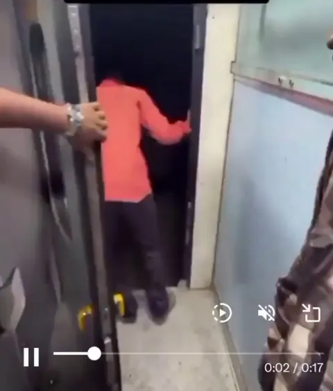 Man deboards train at full speed