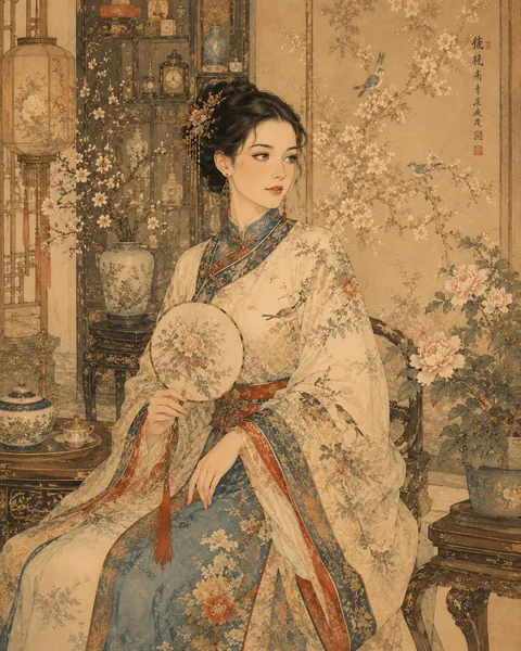 I asked ChatGPT to make images for me with a 100% Gongbi style, but with women with totally European features.