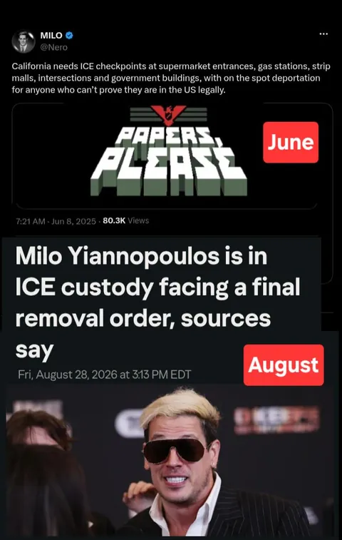 Milo asks for ICE enforcement, then gets it