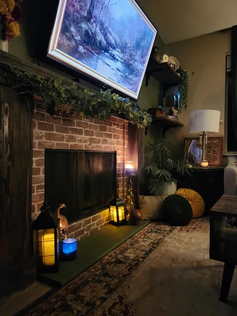I love how my living room fire place looks at night
