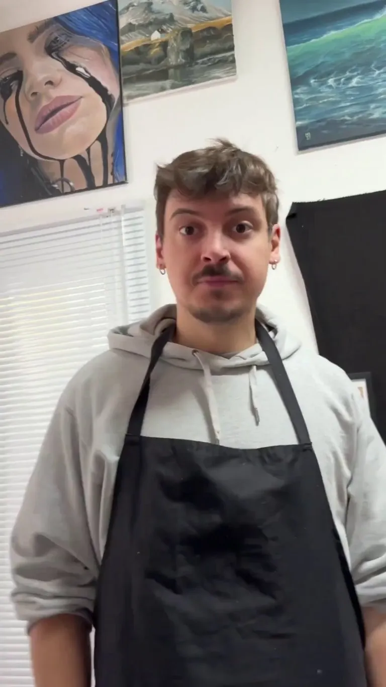 German artist mastered negative painting, then shows us the result on film while switching the camera on negative.