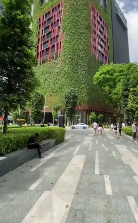 Oasia Hotel Downtown is covered in 21 kinds of climbing plants with four communal "sky gardens" cut into the building, allowing for natural ventilation.