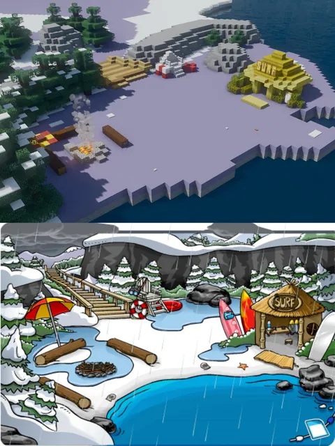 I rebuilt Club Penguin Island 1:1 in Minecraft Survival