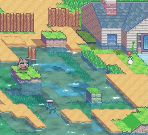 I've been trying to make realistic water that doesn't clash with pixel art. Thoughts? [OC]