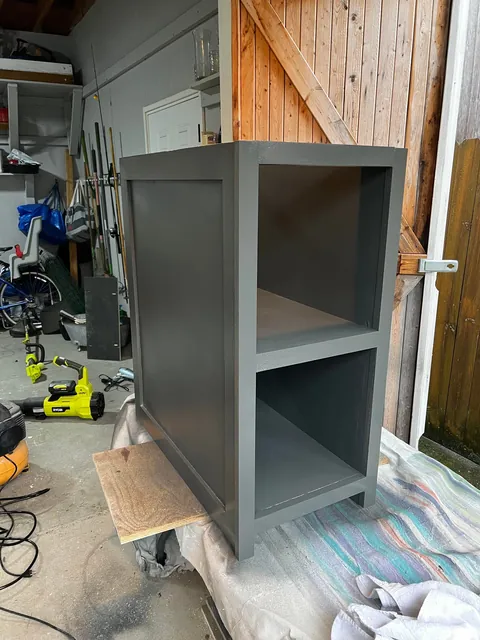 First real furniture building project. Wanted a cabinet/bar in this small space under our basement stairs. Pretty happy with the results!