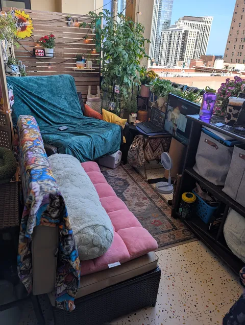 My balcony where I spend all of my time ft. my cat Tater