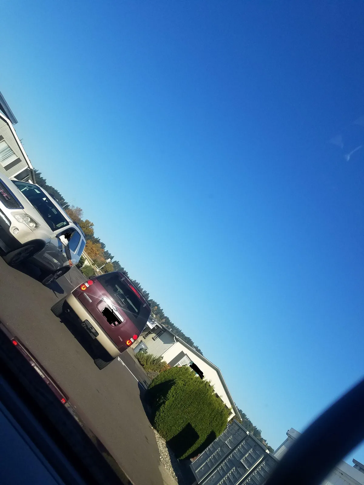 Blocked the road to talk to each other for a little over 5 minutes, occasionally looking over at me, then continuing their converstation