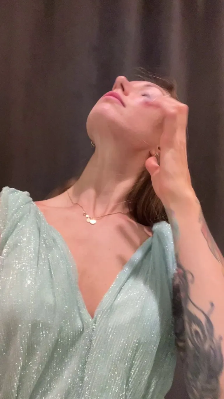 Showing off my puffies in the changing room