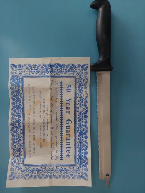 I just found the 50 year guarantee for my broken Ginsu Knife from 1978