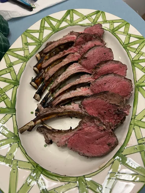 [homemade] Sous vide Dijon garlic rubbed rack of lamb.  Finished on the grill.